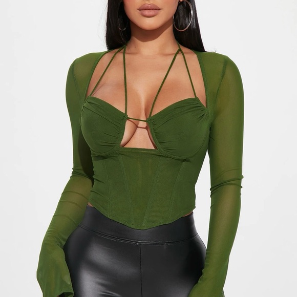 Elegant Green Sheer Women's Top - Picture 2 of 7
